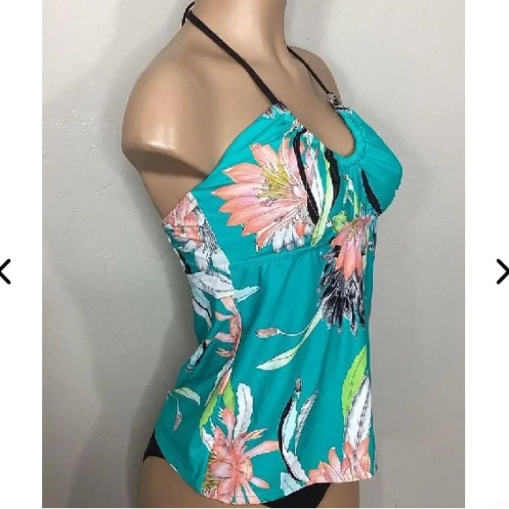 Trina Turk- SMALL-Shangri La Floral Tankini Top Tropical Teal - Picture 10 of 10